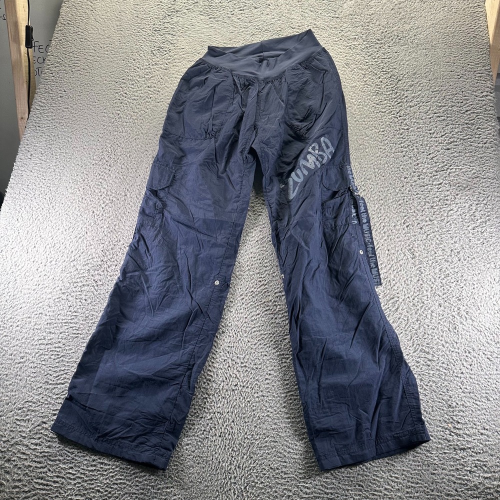 Zumba Pant Men XL Blue Cargo Windbreaker Flared Stretch Dancing Grunge Hippie